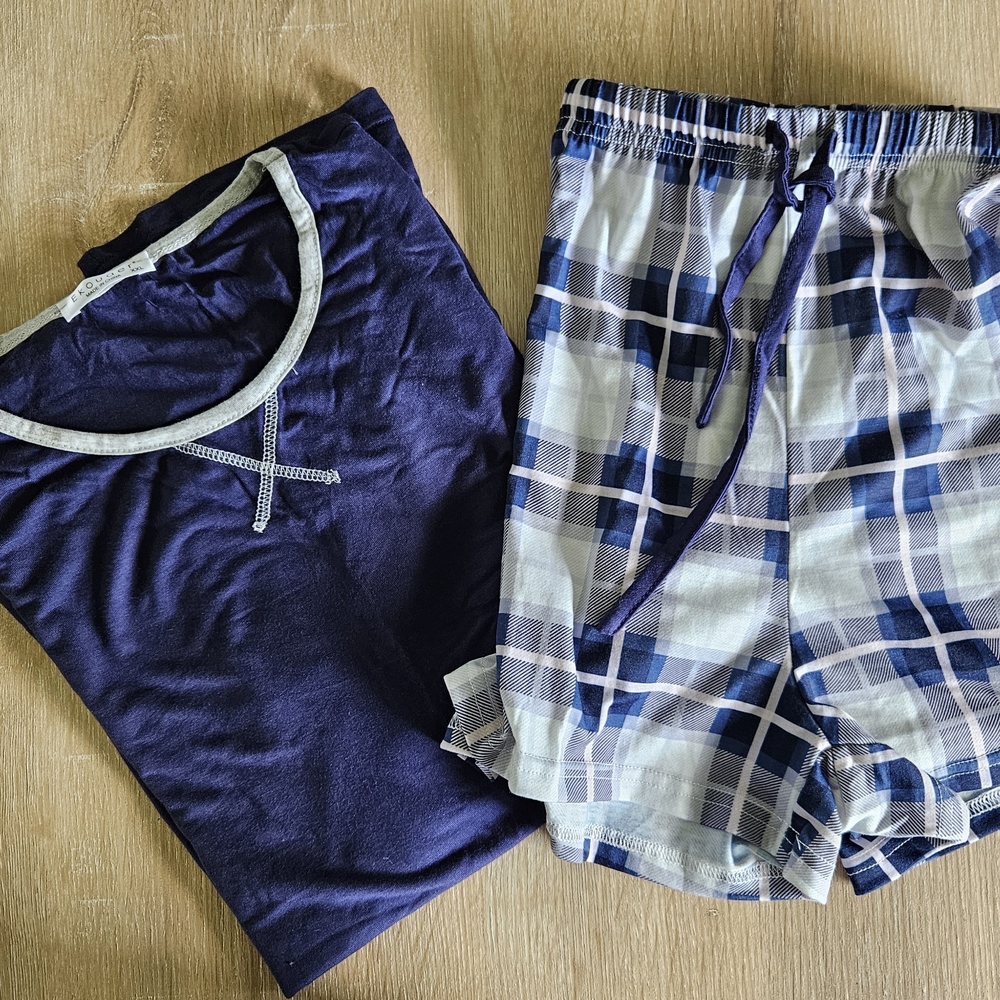 Blue  Plaid  Short  PJ's Set